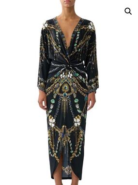 NWOT Camilla Black Long Split Front Twist Dress Amulets And Alchemy - XS